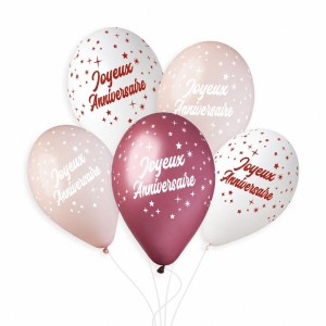 6 Ballons Joyeux Anniversaire Rose �33cm