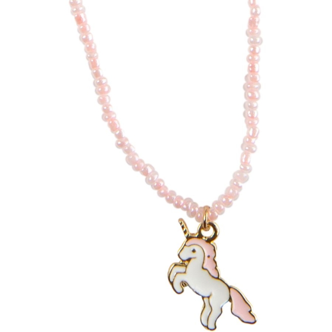 Collier Perles Roses Licorne 