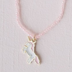 Collier Perles Roses Licorne. n1