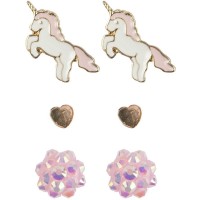 Set 3 Paires de Boucles d'Oreilles Licorne Rose/Or