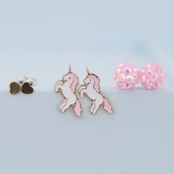 Set 3 Paires de Boucles d Oreilles Licorne Rose / Or. n1