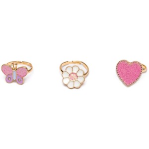 Set 3 Bagues Papillon/Fleur/Coeur Rose