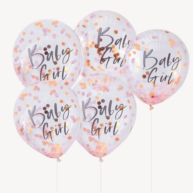 Ballons Confettis Rose - Baby Girl 