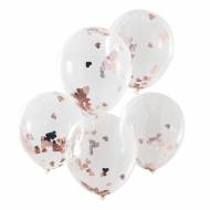 5 Ballons Confettis - Coeurs Rose Gold