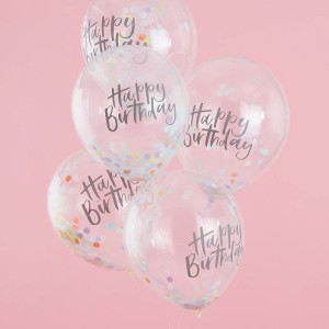 5 Ballons Confettis Pastel - Happy Birthday