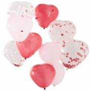 10 Ballons Cœurs Confettis - Rose et Rouge
