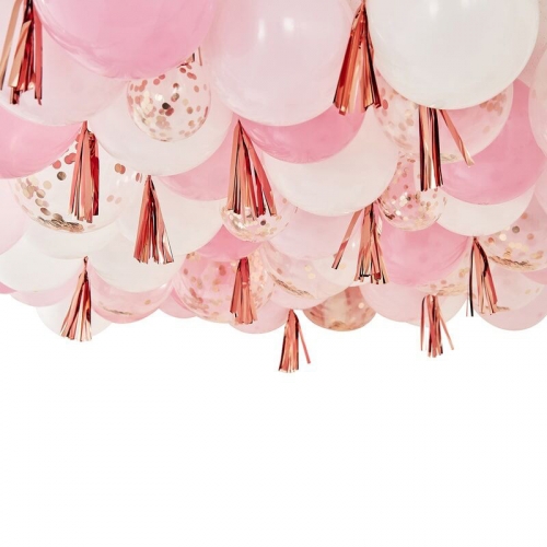 Kit Deco Plafond Ballons Et Tassels Roses Et Rose Gold Pour L Anniversaire De Votre Enfant Annikids