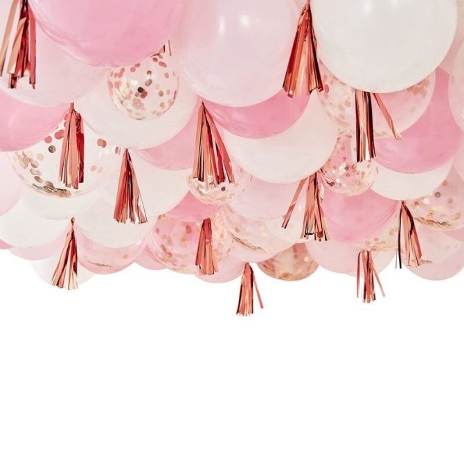 Kit Dco Plafond - Ballons et Tassels Roses et Rose Gold 