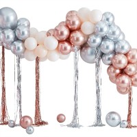 Kit Arche de 95 Ballons Mtalliques - Rose Gold Argent et Ivoire