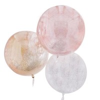 3 Ballons Orbz - Blanc/Rose/Or Mtllique Paillet