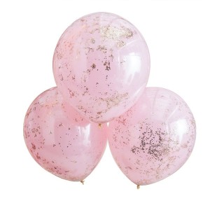 3 Ballons Doubles Couches Confettis - Rose/Rose Gold