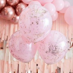 3 Ballons Doubles Couches Confettis - Rose / Rose Gold. n1