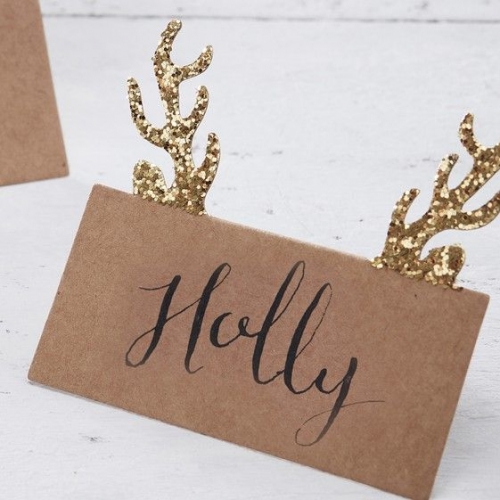 10 Marque-places de Nol - Cerf dor  paillettes 