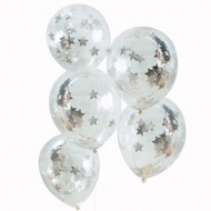 5 Ballons Confettis Etoiles - Argent