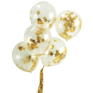 5 Ballons Confettis Etoiles - Or