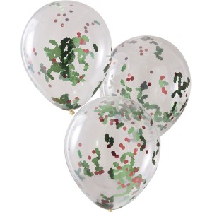 5 Ballons Confettis - Feuilles de Houx