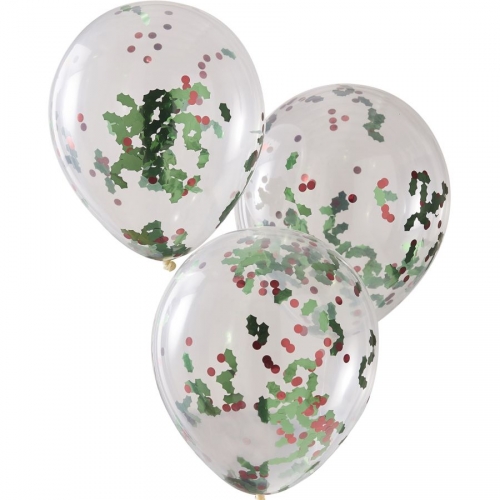 5 Ballons Confettis - Feuilles de Houx 