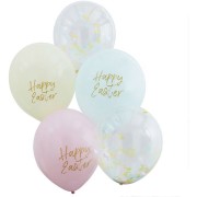 5 Ballons Happy Easter Pastel