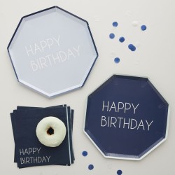 8 Assiettes Happy Birthday Bleu Mixte. n1