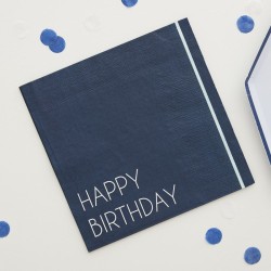 16 Serviettes Happy Birthday Bleu Mixte. n1