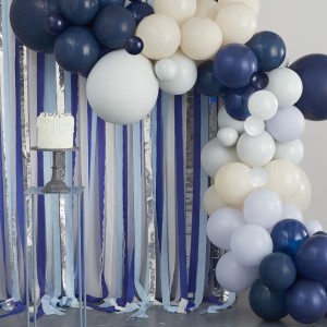 Kit Arche de 70 Ballons et Rideau Crépons - Bleu & Crème