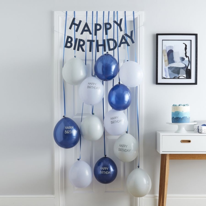 Kit de Dcoration de Porte Ballons Happy Birthday Bleu Mixte 