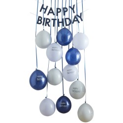 Kit de Dcoration de Porte Ballons Happy Birthday Bleu Mixte. n1