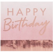 16 Serviettes Happy Birthday Ombré/Rose Gold