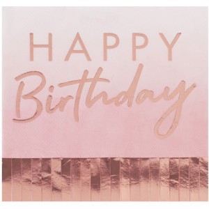 16 Serviettes Happy Birthday Ombr/Rose Gold
