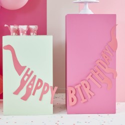 Guirlande Happy Birthday Dinosaures - Rose. n1