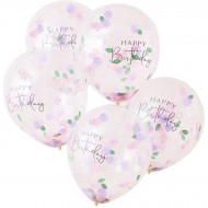 5 Ballons Happy Birthday - Floral