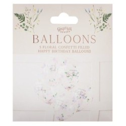 5 Ballons Happy Birthday - Floral. n3