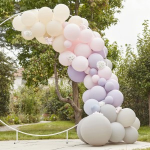 Kit Arche de 75 Ballons Luxe - Gris, Rose & lilas avec Hortensias