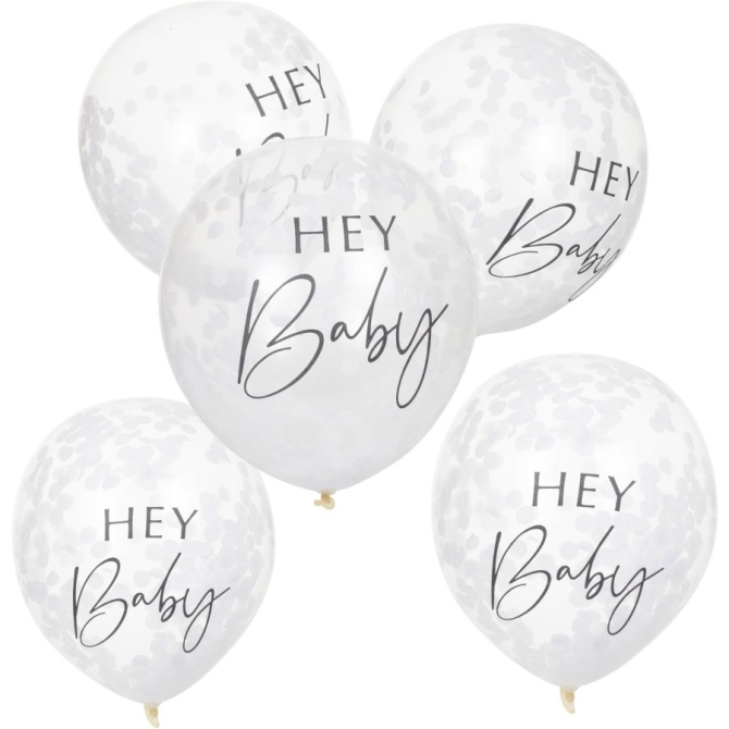 5 Ballons Confettis Botanical Hey Baby 