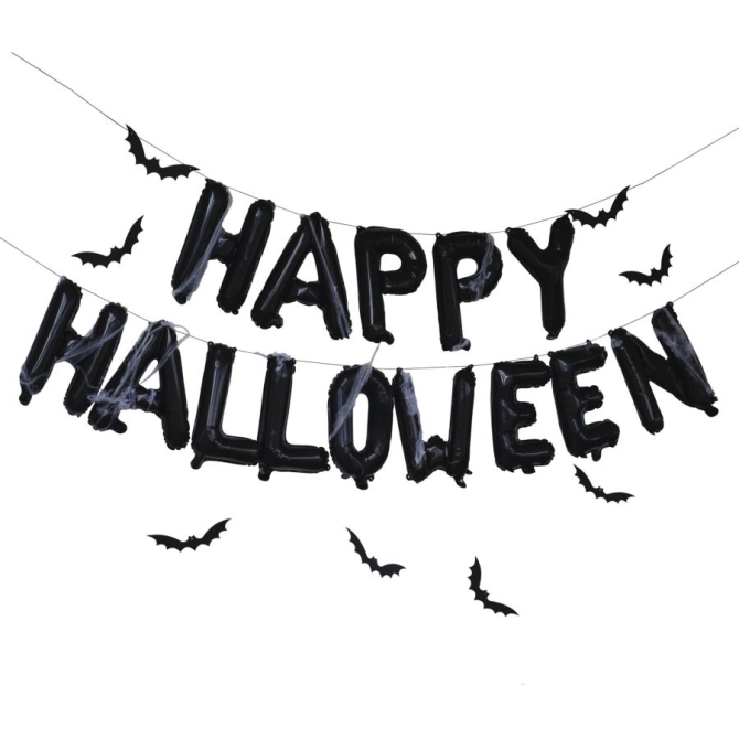Kit Guirlande Ballons - Happy Halloween avec Chauve-Souris et Toile d Araigne 