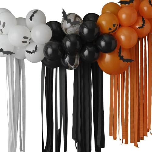 Kit Arche de 50 Ballons Halloween + Banderoles - Fantômes, Citrouilles 