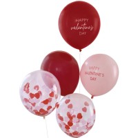 5 Ballons Happy Valentine's Day Rouge & Rose
