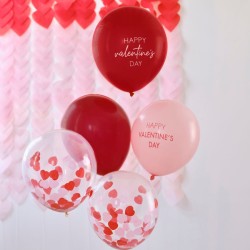 5 Ballons Happy Valentine s Day Rouge & Rose. n°1