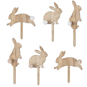 6 Cupcakes Toppers Lapin en Bois