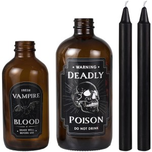2 Bougeoirs Halloween Black Potion avec Bougies Noires