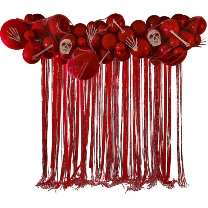 Arche de 60 ballons Halloween Rouge avec Banderoles,  Os et crnes 