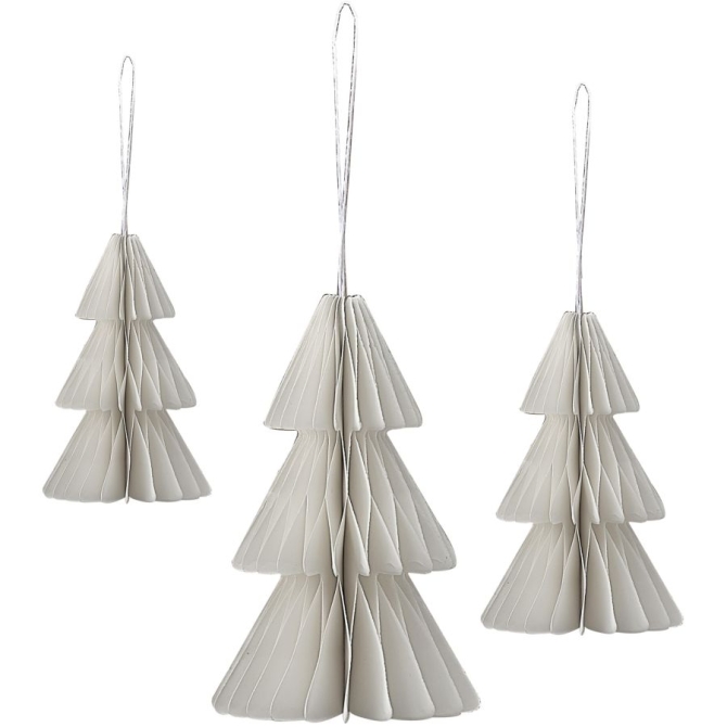 Set de 3 Sapins en Nid d Abeille  Suspendre - Blanc 