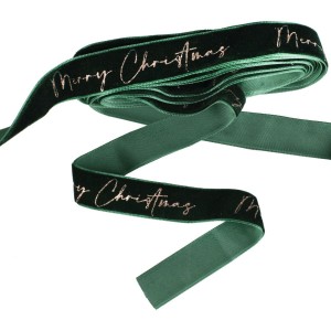 Ruban Cadeau Merry Christmas en Velours Vert