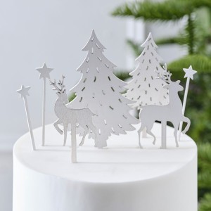 7 Cake Toppers de Nol Scne Forestire - Bois