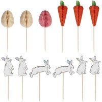12 Cake Toppers Lapin, carotte et Oeuf de Pques