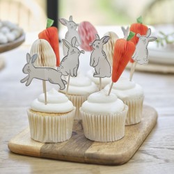 12 Cake Toppers Lapin,  carotte et Oeuf de Pques. n1