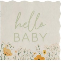 Contient : 1 x 16 Serviettes Hello Baby Floral