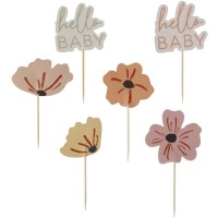 Contient : 1 x 12 Cupcakes Toppers Hello Baby Floral