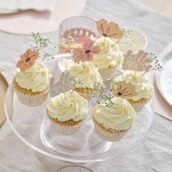 12 Cupcakes Toppers Hello Baby Floral. n2