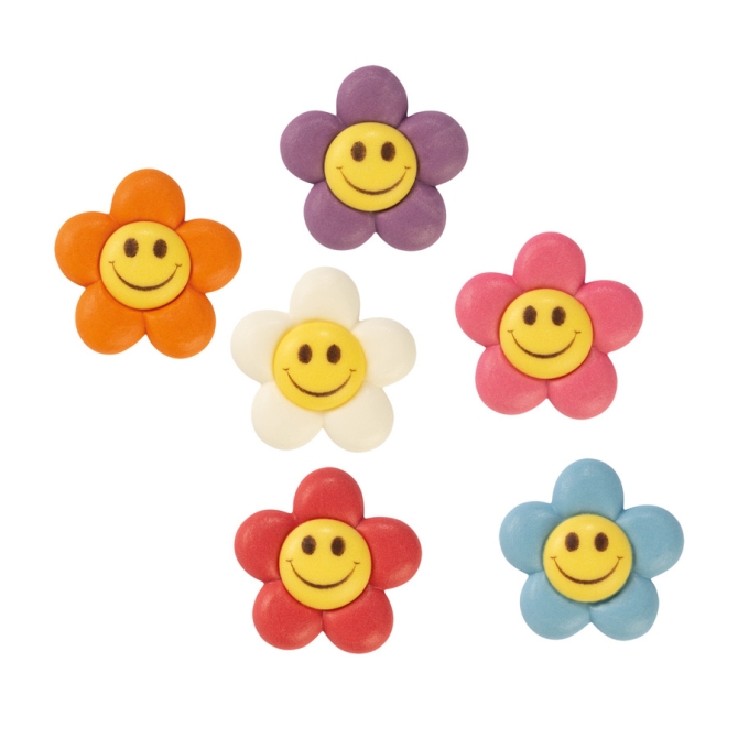 6 Petites Fleurs Sourire (3, 5 cm)  - Sucre 
